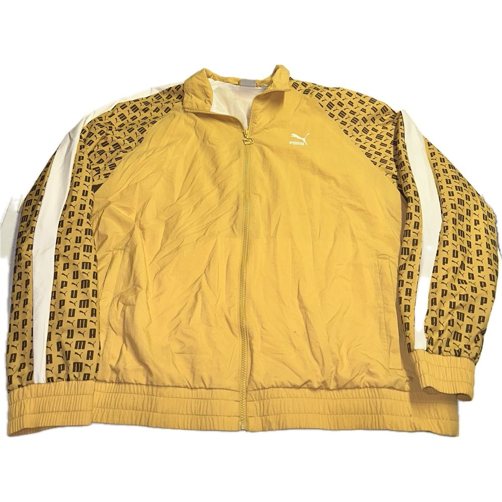 Puma All Over Print Full-Zip Windbreaker Men's‎ Size 2XL Gold Vintage 90's Y2K